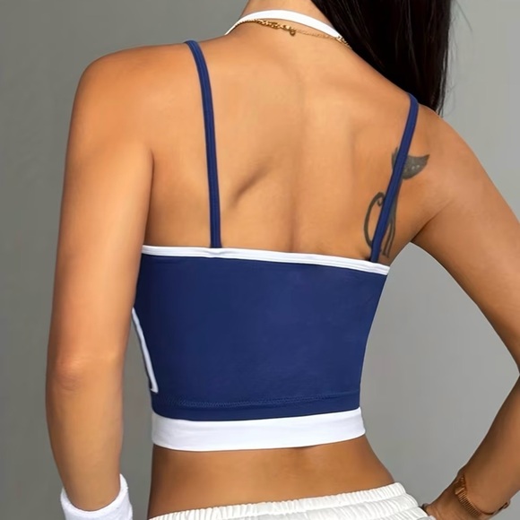 Women's Navy Blue Color Block Sports Bra - Picture 4 of 5
